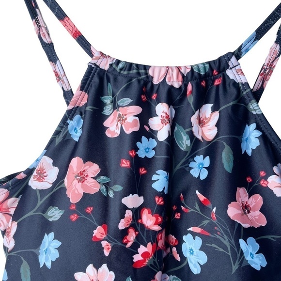 TEMPT ME NWT Floral Halter Neck Tankini Swim Top Size Medium in Black Multi - Picture 8 of 15